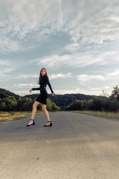 Posing on the road.